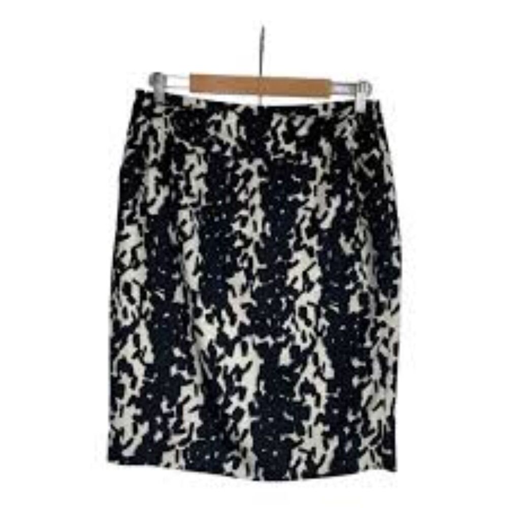 HOBBS Silk & Wool Blend Monochrome Print Pencil Skirt w POCKETS US 8 or UK 12